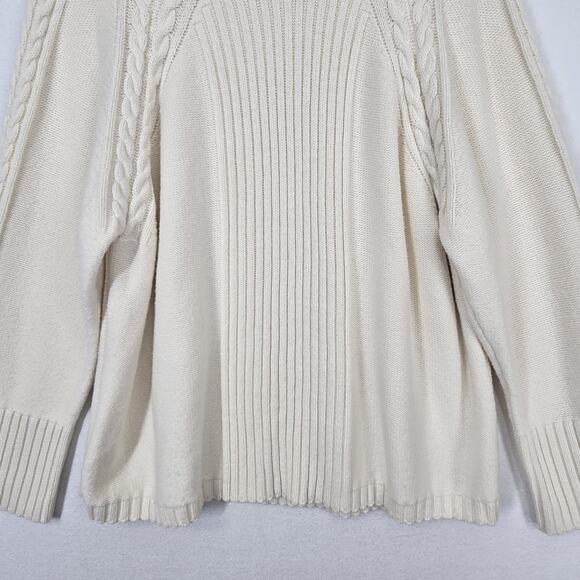 Talbots Mock Neck Cable Details Sweater 2X Ivory Long Sleeve Soft Cotton Blend - Picture 4 of 15